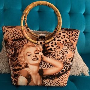 Marilyn Monroe handbag VTG look with wooden handles and rhinestones accent